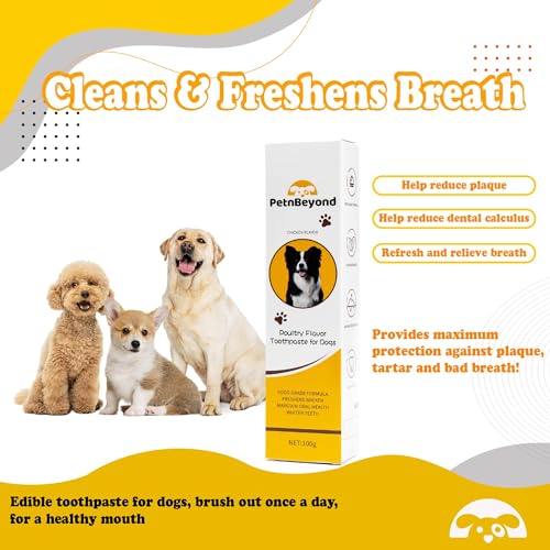 Image of PetnBeyond Dog Toothpaste - Poultry Flavor Teeth Brushing Cleaner, Pet Breath Freshener, Oral Care, Professional Pet Toothpaste for Dogs and Cats. Controls Plaque, Tartar, Bad Breath, Reduces Plaque