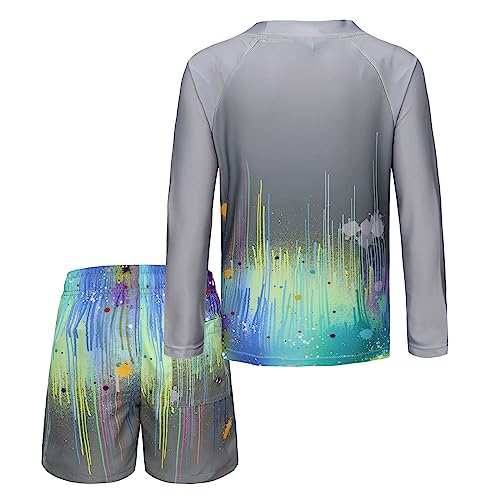Image of Boys Two Piece Rash Guard Swimsuits Set with Swim Trunk Kids Long Sleeve Bathing Suit Swimwear Set