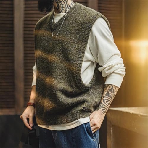 Men's Vintage Pullover V-Neck Knit Vest Solid Sleeveless Waistcoat Winter Layering Sweater2