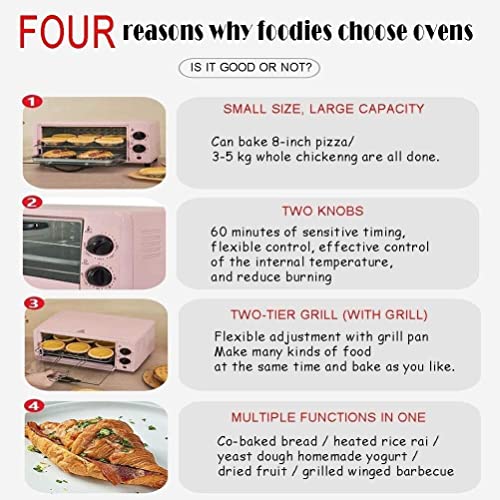 12L mini-oven, elektrische oven multifunctionele heteluchtoven duurzaam gehard glazen deur snelle verwarming ruimtebesparend, rood - Afbeelding 6