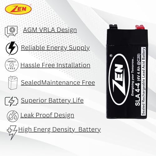 Zen 4 Volt 4 Ah SMF VRLA Battery | Rechargeable, Maintenance-Free, Ideal for Emergency Power, UPS, Solar, Security Systems & More Application | Zen... - Image 4