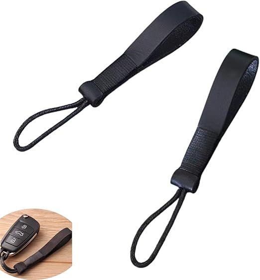 2 Pack Fob Lanyard Car Keychain Cowhide Leather Non-metallic Key Strap String Handmade Pendant Chain Loop Ring for Car Keys Bag Case Cover Holder