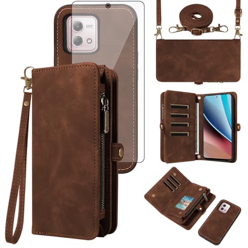 Housse Moto G Stylus 4G 2023 portefeuille marron à bandoulière pour voyager l'esprit libre