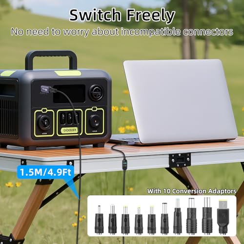 USB-C naar DC 140W PD3.1 Snellaadkabel met 10 Adaptertips, 6 Voltage-instellingen, voor Laptops & Monitoren - Afbeelding 6