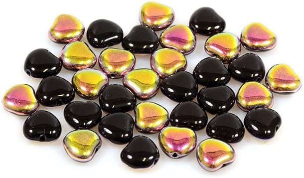30pcs Heart Beads 7 x 7 mm, Black 28009 (23980-28009), Bohemia Crystal Glass, Czechia 11179001