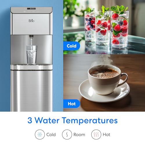 Image of Brio Moderna Bottom Load Water Cooler Dispenser - Tri-Temp, Adjustable Temperature, Self-Cleaning, Touch Dispense, Child Safety Lock, Holds 3 or 5 Gallon Bottles, Digital Display and LED Light