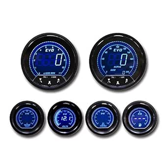 Motor Meter Racing EVO Series Digital 6-Gauge Set - Blue & Red Switchable LED, GPS Speedometer & Tachometer, Voltage, Fuel Level, Water Temperature & Oil Pressure