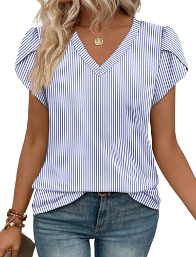 WIHOLL Spring Tops for Women 2026 Plus Size Clothes Loose Fit V Neck Short Sleeve Shirts Summer...