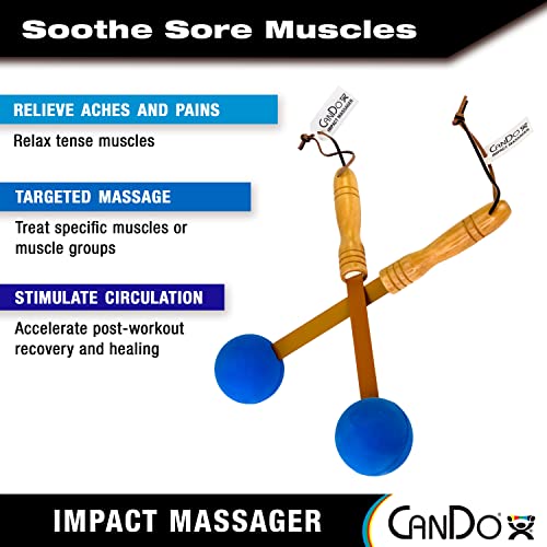 Cando Percussion Massagers 2 Pack Manual Ball Massage, Flexible Stick Massage Tools For Sore Muscles, Back, Shoulders, Neck, Legs, And Total Body With Comfort Grip Wood Handles, Blue #TOP5