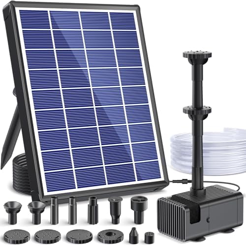 POPOSOAP 6,5W Solar Springbrunnen für Außen Teich, Vogelbad | Teichpumpe Solar mit verbessertem Trockenlaufschutz und doppellagigen Düsen, 1,5 m Schlauch für Gartenwasserspiel