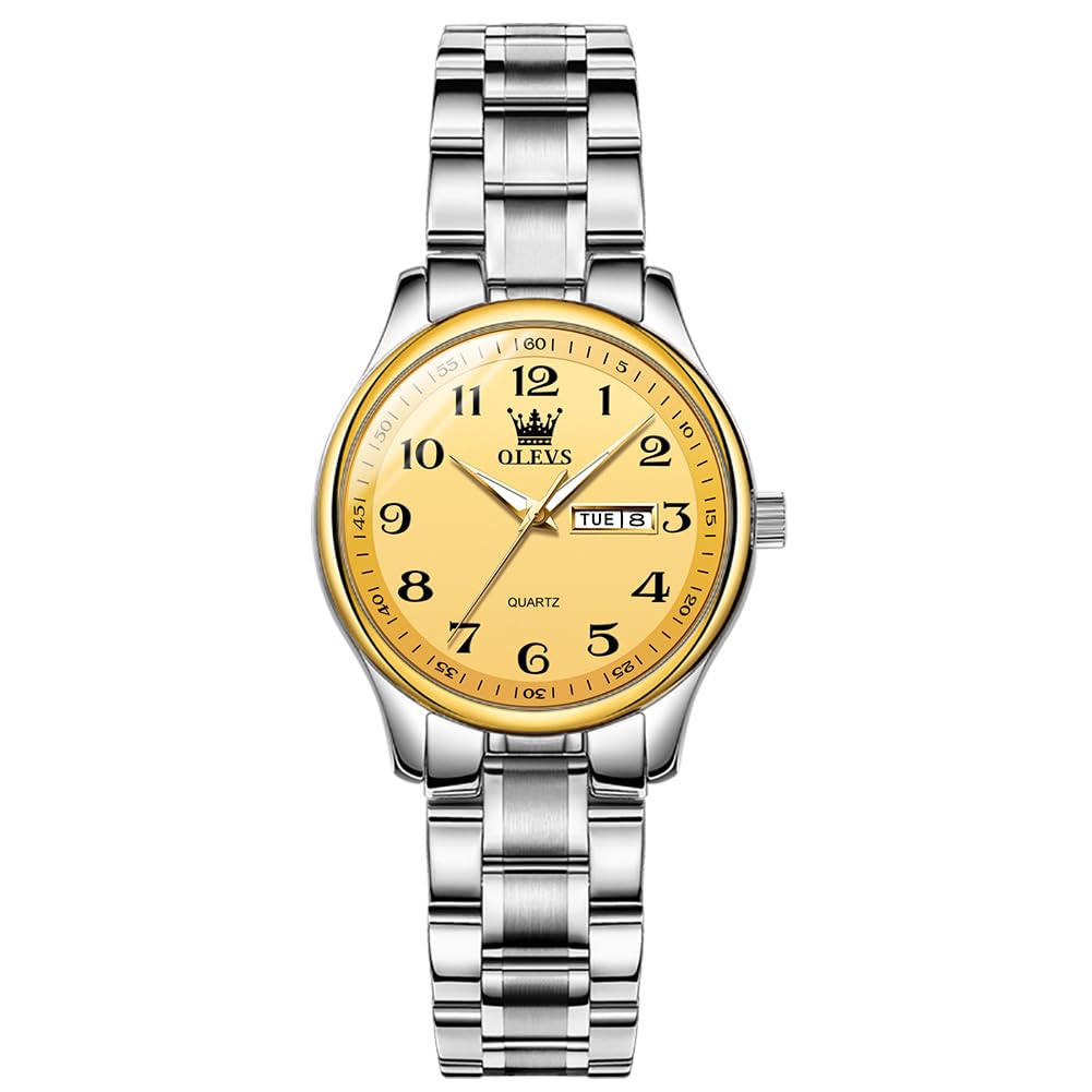 OLEVS Men's Casual Fashion Waterproof Gold Stainless Steel Band Quartz Gold Watches Gifts for Men