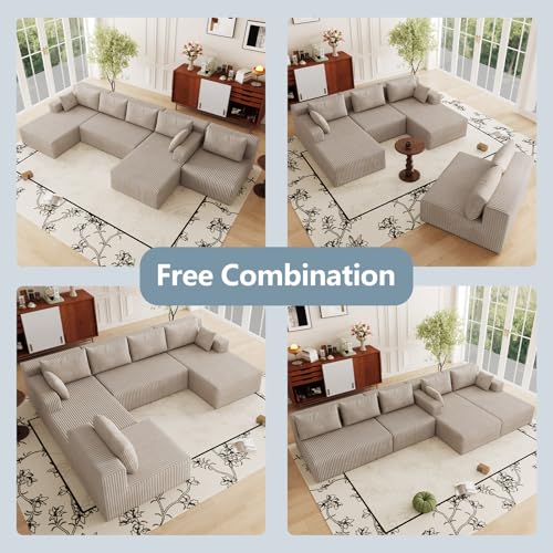 Image of 160 inch Cloud Sectional Couch,Modern U-Shaped Cloud Couch with Deep Seat,Comfy Corduroy Sofa,Memory Foam Sofa for Living Room,No Assembly (Camel)