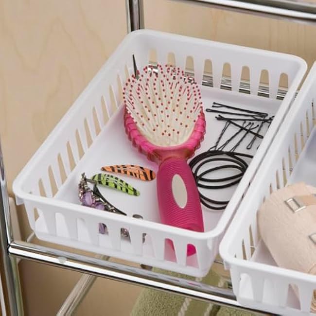 Tribello Plastic Bin Baskets for Organizing, White Storage Tray, Rectangle 9 x 6 x 2 - Pack of 12 - Made in USA (12 Pack)