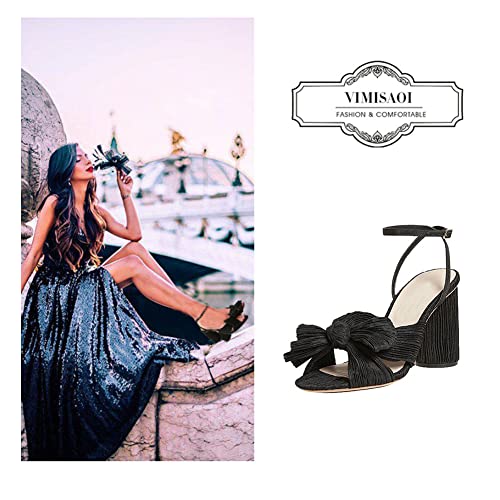 Vimisaoi-Womens-High-Block-Chunky-Heel-Sandals-Fashion-Open-Toe-Ankle-Buckle-Strap-Pleated-Bow-Heel-Sandals-Wedding-Dress-Shoes-Pumps | A2Z Store