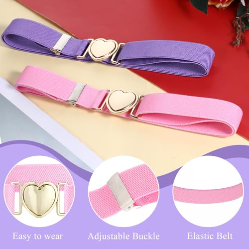 2Pcs Girls Belt, Elastic Waist Belts for Girls Adjustable Heart Buckle Stretch Belts for Pants Jeans Dress3