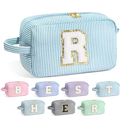 Image of YOOLIFE Birthday Gifts for 6 7 8 9 10 11 12 13 14 15 Year Old Teen Girl - Initial Makeup Bag Letter Toiletry Pouch Cosmetic Case, Personalized Teen Girl Gifts Trendy Stuff Party Favor, Light Blue R
