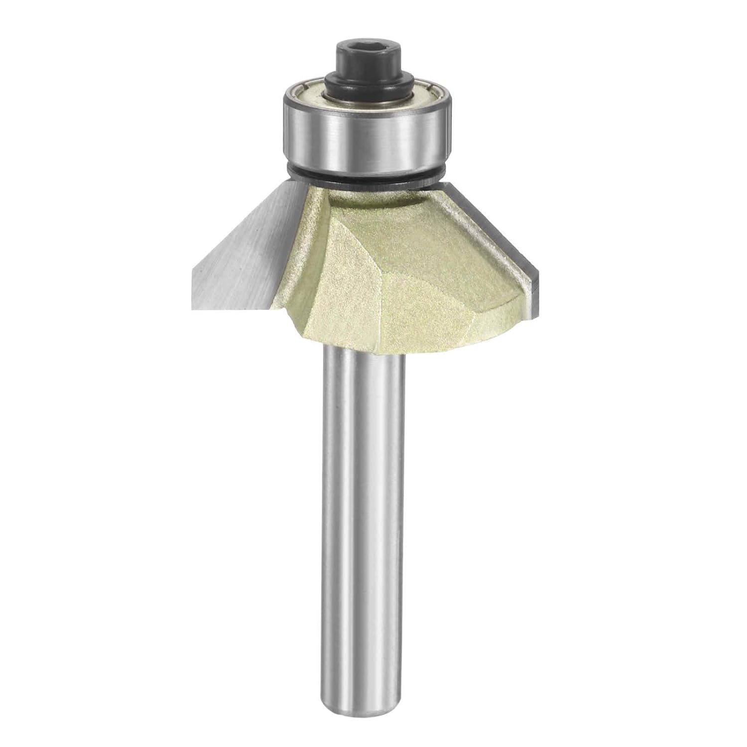 HARFINGTON 45 Degree Chamfer Router Bit 1/4 Inch Shank 3/8" Cutting Edge Carbide Tip with Bearing for Woodworking Milling Cutter Tool, Gold
