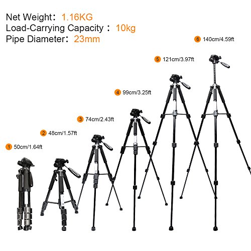 Huepar Lightweight TPD14 56" Adjustable Laser Level Tripod with 3-Way Swivel Pan Head, Quick Release Plate with 1/4" Screw Mount, Bubble Level, Multi-Function Hook and 5/8" UNF Adapter Nut