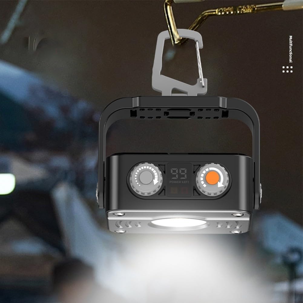 COB LED lámpara de camping con base magnética, luz de trabajo de atenuación continua, soporte giratorio de 360°, linterna de tienda recargable USB-C para senderismo al aire libre (K1089)