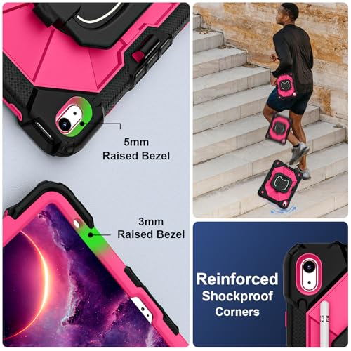 Image of Scnioy Case for iPad (A16) 11th Generation 11 Inch (2025) / iPad 10th Generation Case 10.9 Inch (2022) with 360 Rotating Stand Screen Protector Pen Holder Shoulder Strap, Black Pink