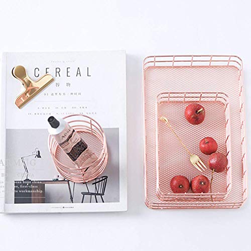 Image of Oddpod Rose Gold Wire Mesh Storage Basket /Rectangle Multipurpose Iron Grid Desktop Organizer Bin & Utility Tray for Office and Home - Medium