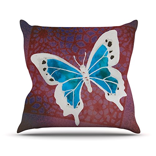 KESS InHouse PM2014BOP03 18 x 18-Inch "Padgett Mason Teal Flutter Maroon Aqua" Outdoor Throw Cushion - Multi-Colour