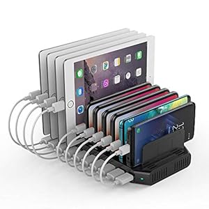 Alxum 60W USB Ladestation Mehrere Geräte 10 Ports Mehrfach Handy Tablet Ladestation für Mobiltelefon, Tablet, Schwarz