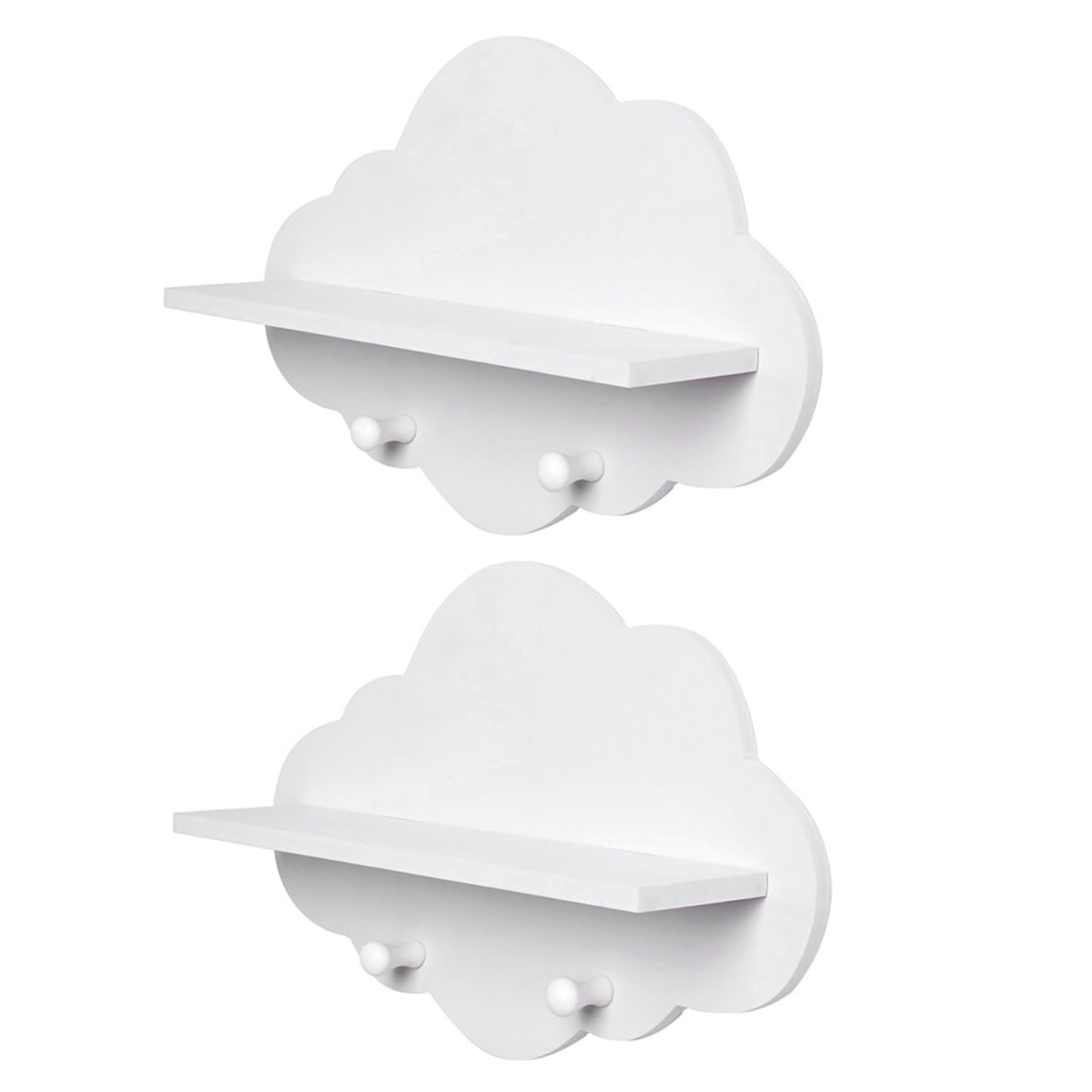 Nukinp Cloud Shelves, 2Pcs White Cloud Wall Shelves, Wood Floating Shelf with Hook, Nursery for Book Toys Storage Rack Room Decor