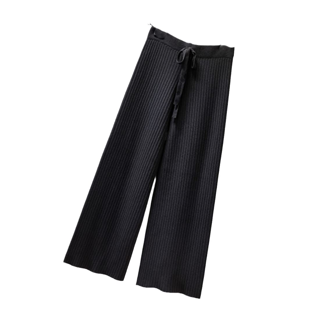 Tesceses High-Waist Knitted Wide-Leg Pants Women Loose Thick Drape Straight Casual Ankle-Length Pants