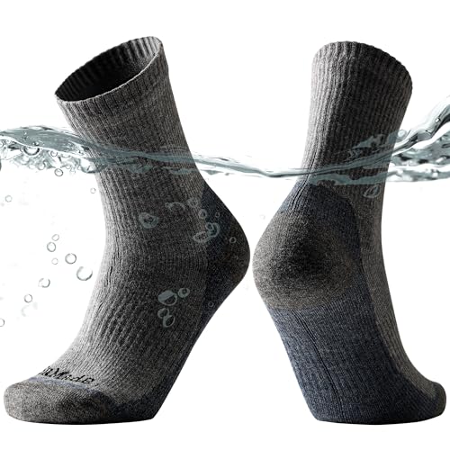 SuMade Merino Wool Waterproof Socks, Cushioned & Moisture Wicking Waterproof Hiking Socks Unisex Breathable Wool Dry Quickly Socks for Womens Mens Hiking Running, 1 Pair, Small, Grey and Blue