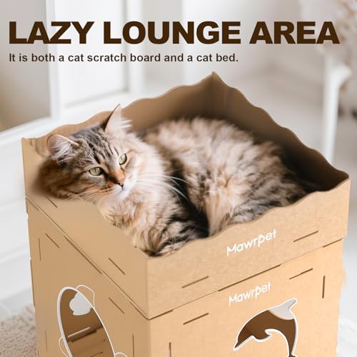 Image of DIY Cat Scratcher Cardboard House, Scratching Cat Play House, a Versatile Box, Indoor Kitty Scratcher Hideout for One or More Cats Brown, Cat Tower Castle Tunnel 10 Parts