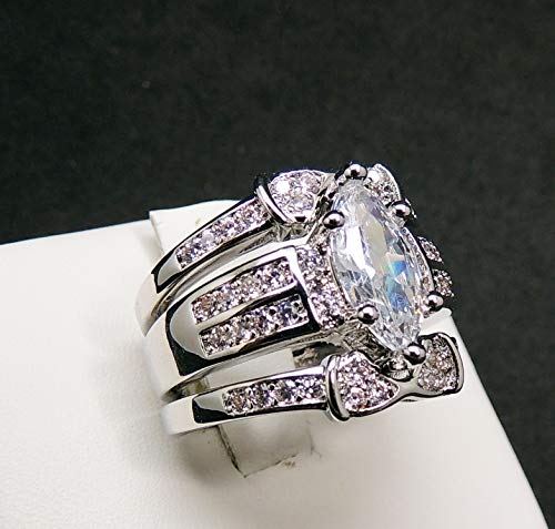 Adora Wedding Ring Set for Women by Ginger Lyne | 3 Ring Bridal Set Engagement with 2 Matching Wedding Bands for Her | White Gold Plated Bridal Jewelry for Women2