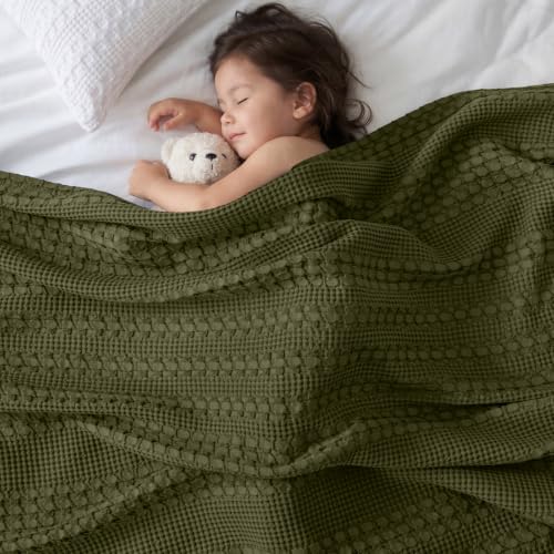 Image of PHF 100% Cotton Waffle Blanket Queen Size for Bed, Lightweight Breathable and Soft for Summer, Luxury Aesthetic Waffle Weave Blanket for Home Decor & Gifts for Women, 90 inchx90 inch, Capulet Olive