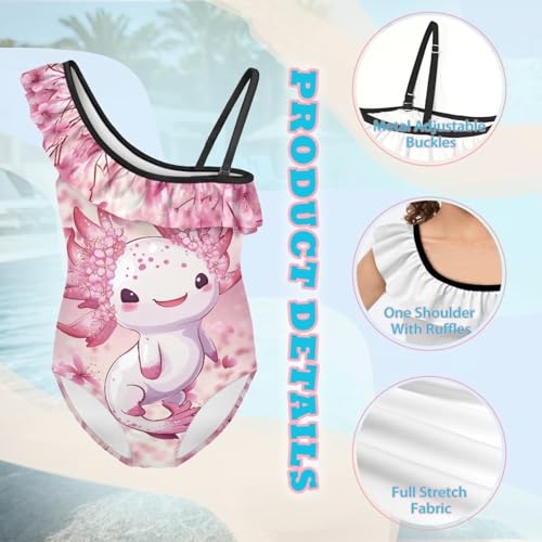Image of Ladybug Swimsuits for Girls 5-14 One Piece Bathing Suit Kids One Ruffle Shoulder Beach Sport Swimwear