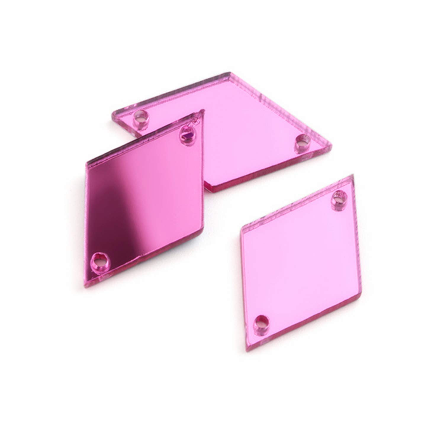 Rose/Pink Mirror Acrylic Sew on Rhinestones Flat Back Sew-on Stone,DIY Pink Sew On Acrylic Mirror Pieces (Pink Mirror, Rhombus 25MM)