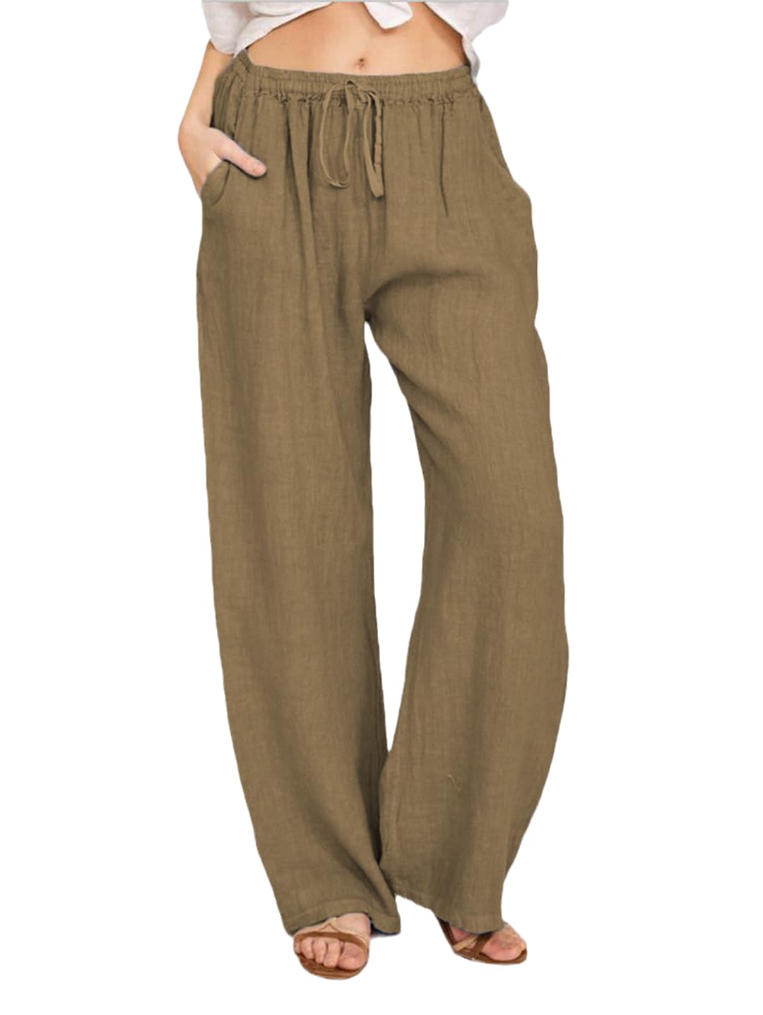 Summer and Autumn European and American Casual Womens Large Size Loose Cotton and Linen Casual Straight-Leg Pants