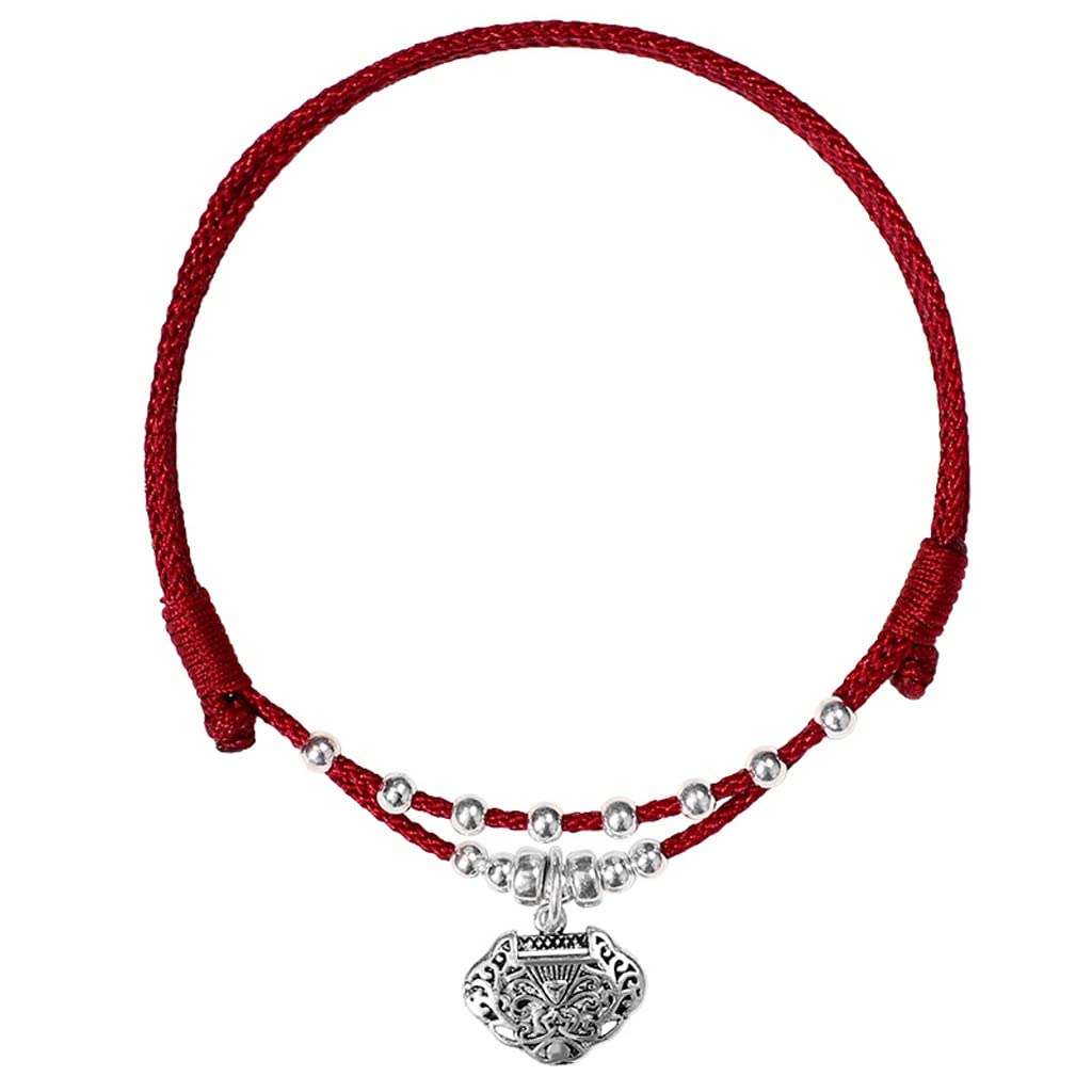 RWRAPS Corda rossa intrecciata con lucchetto di sicurezza Cavigliera con perline di trasferimento femminile Personalità Studente (foto a colori b) (foto a colori B)