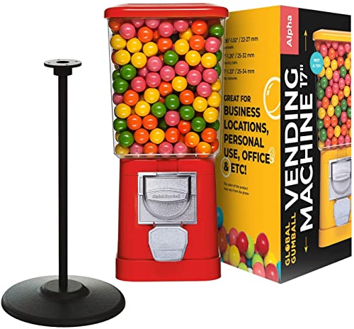 Gumball Machine with Stand - Red Home Vending Machine - Bubble Gum Machine for Kids - Gumball Machine Bank - Coin Gumball Machine - Commercial Gumball Candy Bouncy Ball Machine