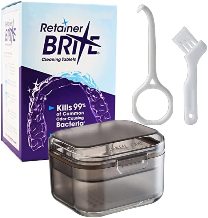 Retainer Cleaning Kit with Case and Retainer Brite 96 Tablets - Black