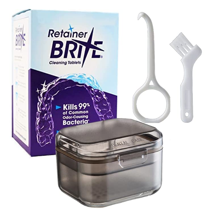 Retainer Cleaning Kit with Case and Retainer Brite 96 Tablets - Black