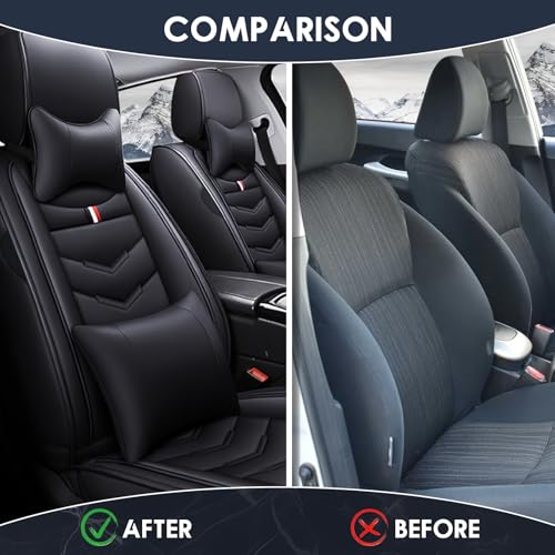Image of Car Seat Cover 2 Seats for Nissan 370Z 2009-2020, Durable Wear Resistant Waterproof Vehicle Cushion Cover, Breathable No Odor Premium Leather Vehicle Seat Covers.(Luxury,Black)