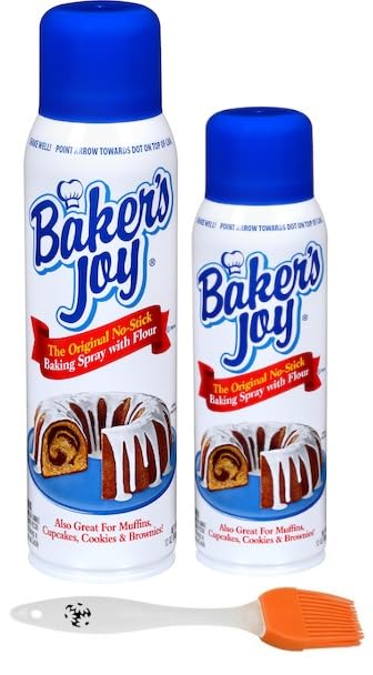 Baker's Joy Original No-Stick Baking Spray with Flour, 12 Ounce and 5 Ounce Cans (Pack of 2) - with Make Your Day Basting Brush