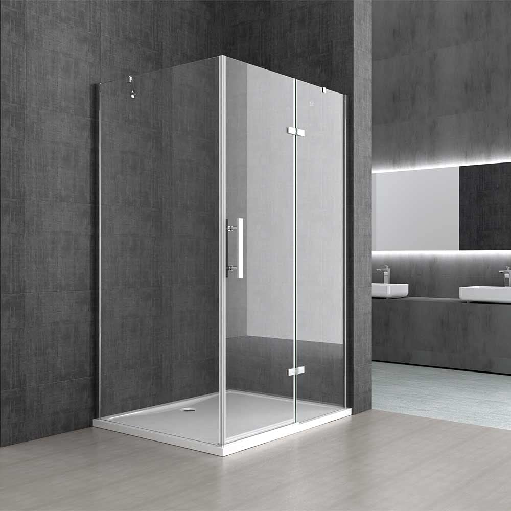 Durovin Bathrooms 1000mm x 800mm Frameless Shower Enclosure with L Shape Rectangular - Hinged Door and Clear Panel
