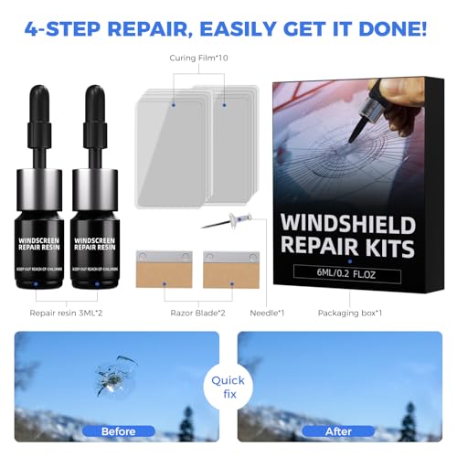 LOMEEN Windshield Crack Repair Kit, 2 Bottles Nano Glass Crack Repair Liquid Quick Windshield Repair for Chips and Cracks, Bulls-Eye and Star-Shaped Crack