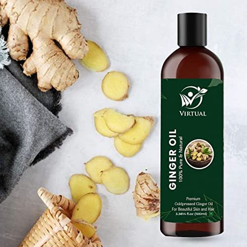 Image of VIRTUAL Pure Ginger Bath Oil For Stronger Hair, Body Skin Care, Moisturizing Dry Skin, Cold Pressed Oil With No Mineral & Silicones