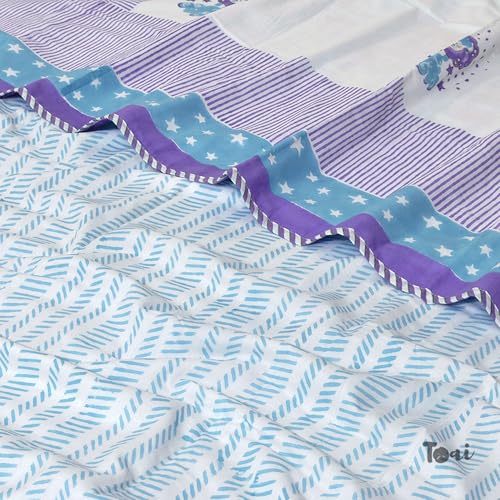 Image of TOAIArt Premium Jaipuri Dohar | AC Blanket Summer Quilt | Hand Block Printed | 3 Layers | Reversible | 150GSM 100% Mulmul Cotton | 100% Cotton Flannel Filling | Single 60 inch X 90 inch |Sleepy Sheep