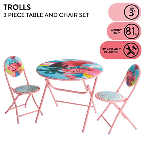 Image of DreamWorks Trolls 3 Piece Foldable Round Table and Chair Set, Ages 3+