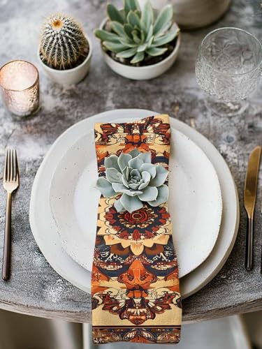 Servilletas de Tela Bohemias Retro Beige Naranja Set x4 miniatura 3