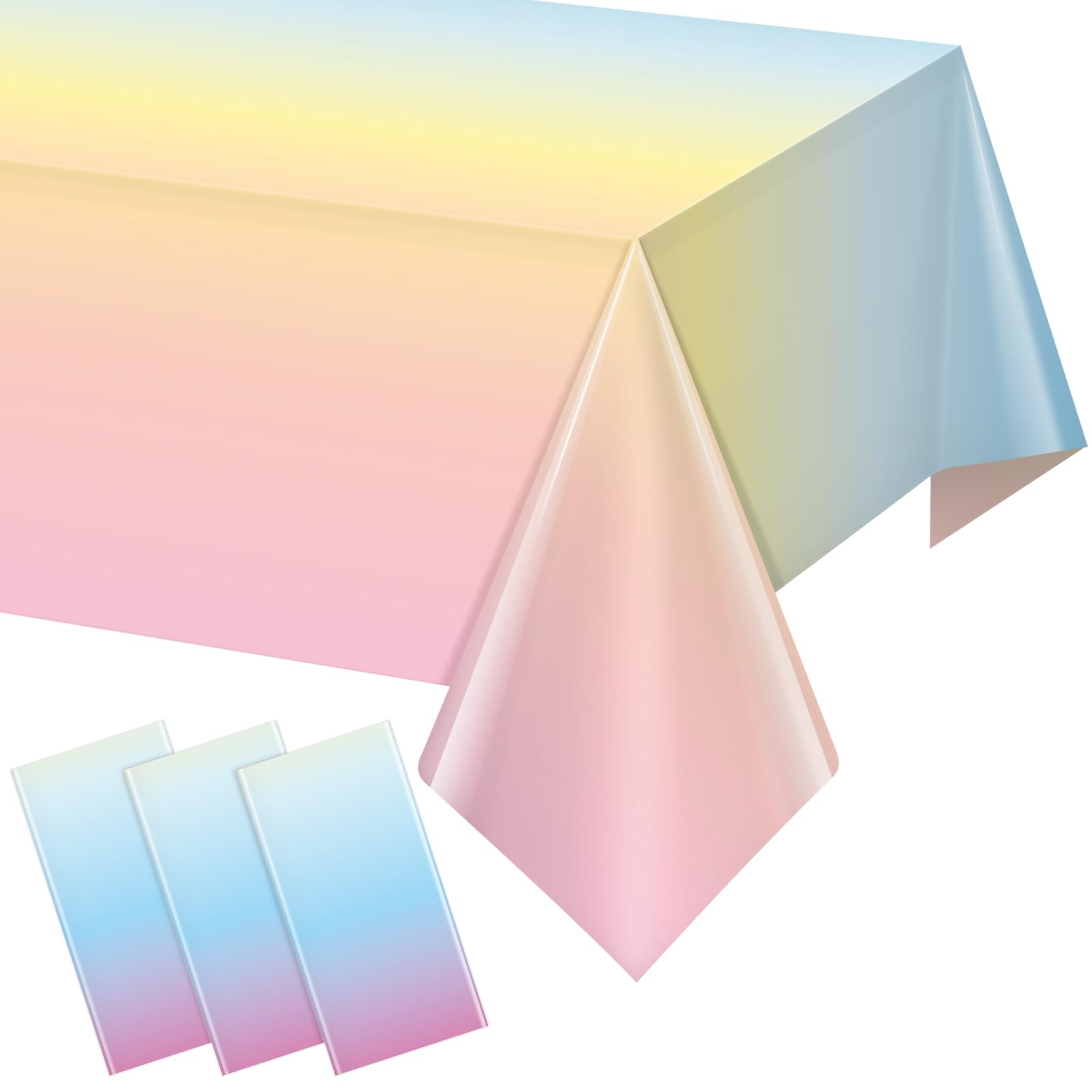 Photo 1 of 3 Pack Pastel Rainbow Plastic Tablecloth Party Decorations, Pastel Disposable Table Covers for Rectangle Tables, Rainbow Table Cloth for Easter Birthday Baby Shower Wedding Party Supplies, 54x108Inch