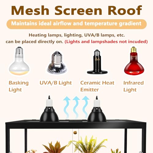 Image of PROLEE Bearded Dragon Tank 81 Gallon, 48 x 20 x 20 Inch Wooden Reptile Enclosure with Metal Mesh Top, Clear Acrylic Sliding Doors and Lock, Large Lizard and Snake Tank, Black